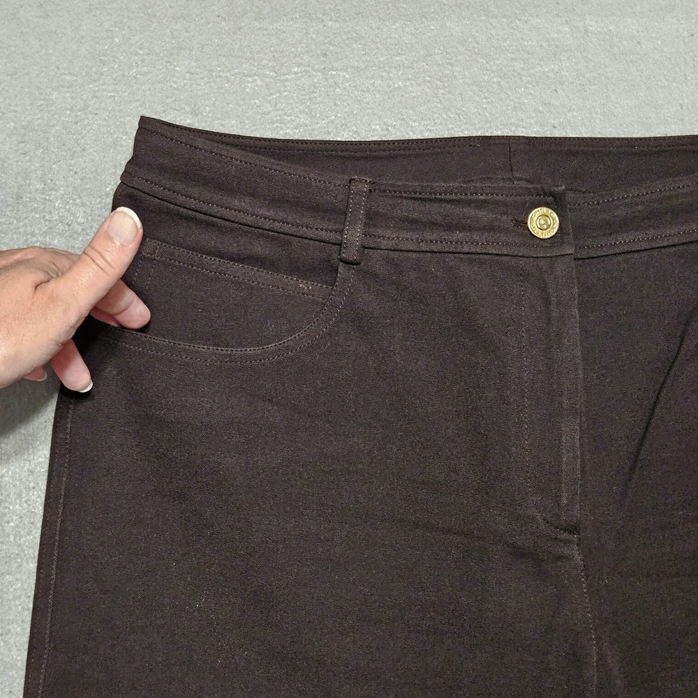 St. John Capri Trouser Pant Women's Size‎ 12 Brown 5 Pocket Casual USA MADE FLAW - Picture 9 of 10